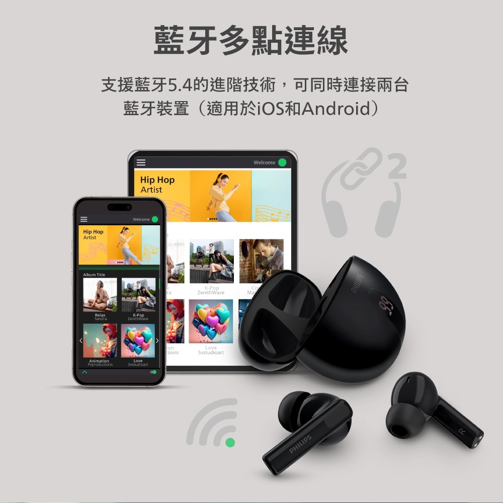 PHILIPS 主動抗噪ANC數顯無線藍牙耳機-TAT3559 主動降噪 +AI麥克風 同時連線2個設備-細節圖8