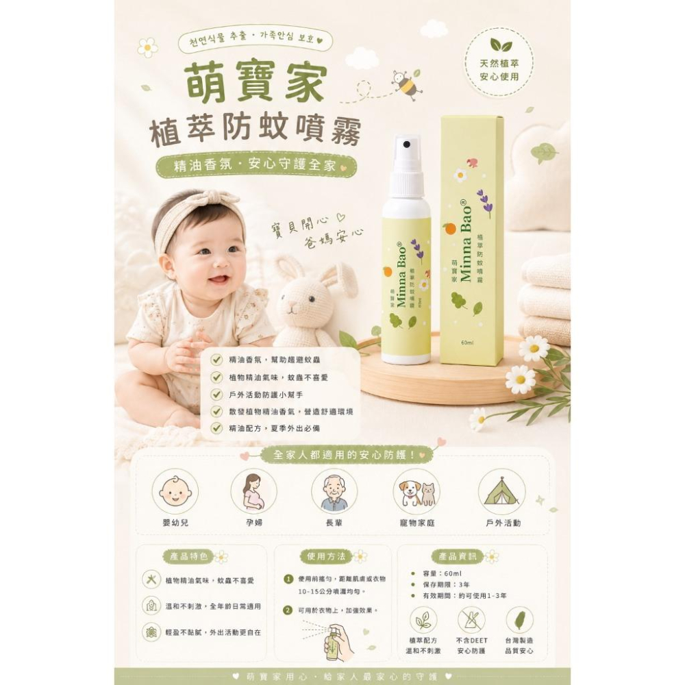 ｜新品上市｜🌿天然植萃系列🌿．萌寶家植萃噴霧60ml｜草本香氛噴霧｜戶外活動必備｜全家適用-細節圖4