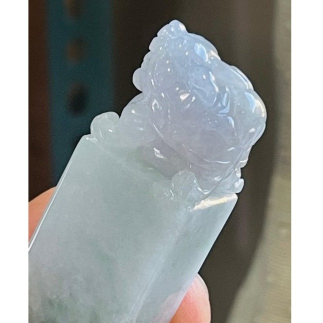 天然A貨緬甸玉 冰潤飄花手工雕招財貔貅翡翠印章/方印/私章 扎實底妝 清爽飄花 圓滾福氣貔貅-細節圖6