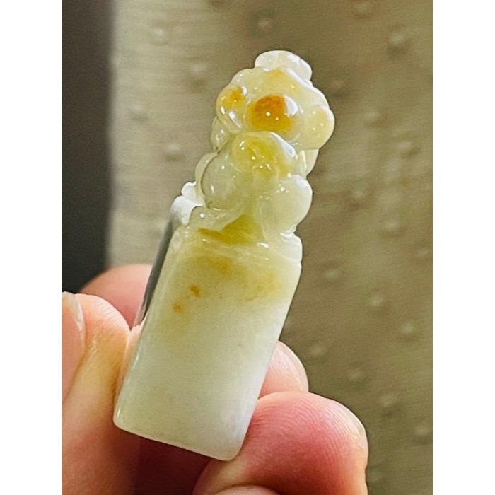 天然A貨緬甸玉 細潤淡綠俏色灑金貔貅翡翠印章/方章/小印 溫潤細肉 手工巧雕鴻運當頭-細節圖4