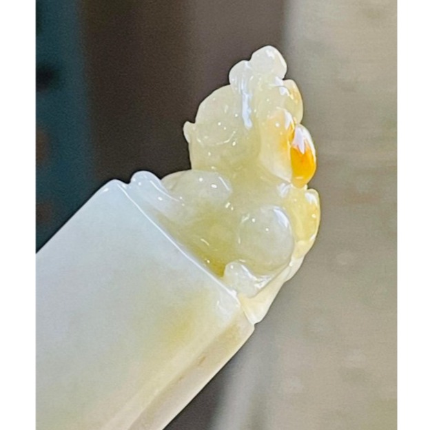 天然A貨緬甸玉 細潤淡綠俏色灑金貔貅翡翠印章/方章/小印 溫潤細肉 手工巧雕鴻運當頭-細節圖7