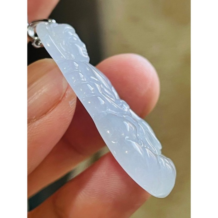 隨緣福德價~天然A貨緬甸玉 白冰坐蓮大日如來翡翠佛墜 冰膠帶點底色 厚度足完美一刀切法像清晰-細節圖6