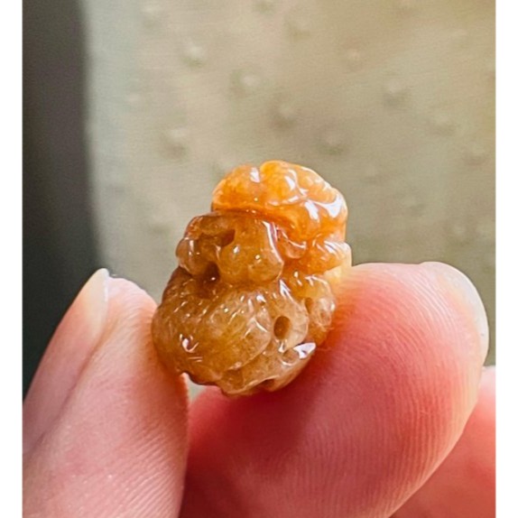 天然A貨緬甸玉 冰橘紅360度手工微雕一條龍翡翠龍珠 整顆色滿起冰油潤 老熟冰紅翡料-細節圖5