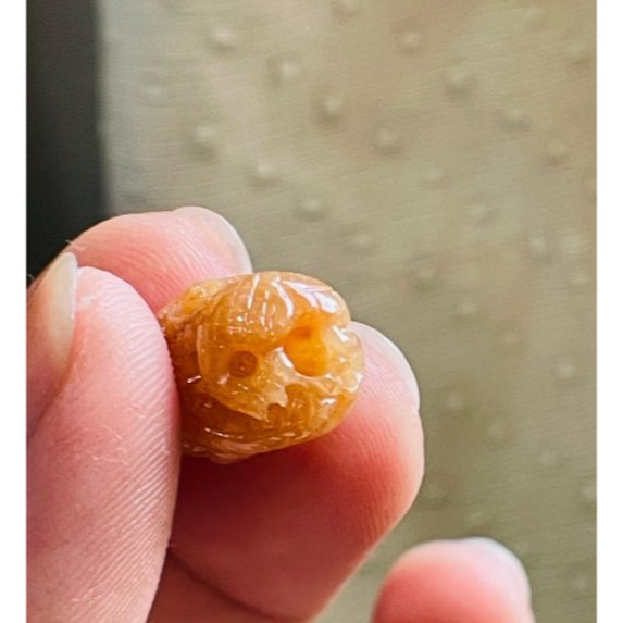 天然A貨緬甸玉 冰橘紅360度手工微雕一條龍翡翠龍珠 整顆色滿起冰油潤 老熟冰紅翡料-細節圖6