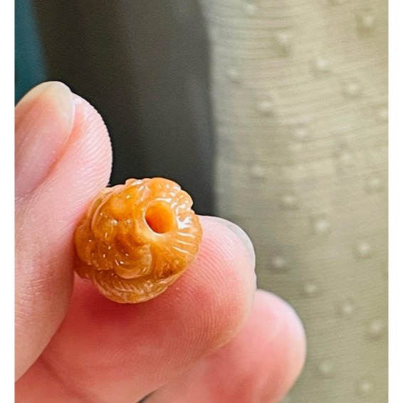 天然A貨緬甸玉 冰橘紅360度手工微雕一條龍翡翠龍珠 整顆色滿起冰油潤 老熟冰紅翡料-細節圖7