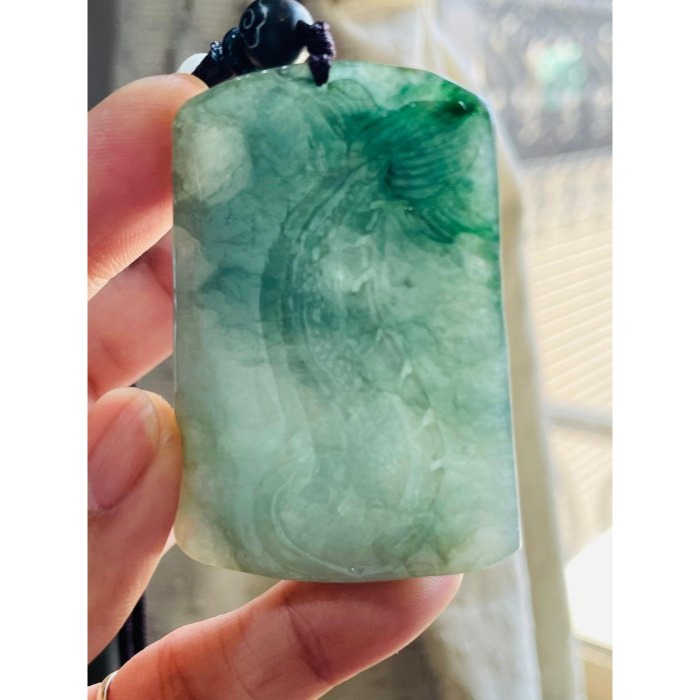 天然A貨緬甸玉 冰潤油青綠龍騰天下翡翠龍牌 起冰有厚度方正牌型 綿延有力龍身翹龍尾-細節圖6