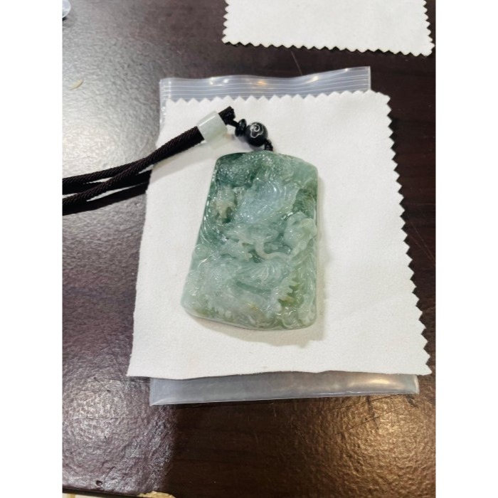 天然A貨緬甸玉 冰潤油青綠龍騰天下翡翠龍牌 起冰有厚度方正牌型 綿延有力龍身翹龍尾-細節圖9