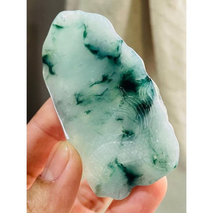 天然A貨緬甸玉 冰膠藍飄花龍騰四海翡翠龍牌 滿色膠底 漂亮藍花飄多 雙拋工 龍首霸氣沖天-細節圖7