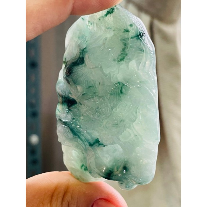 天然A貨緬甸玉 冰膠藍飄花龍騰四海翡翠龍牌 滿色膠底 漂亮藍花飄多 雙拋工 龍首霸氣沖天-細節圖8