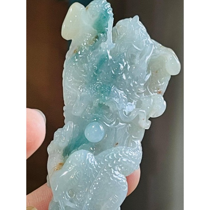 天然A貨緬甸玉 冰膠飄花灑金360度環繞大師雕神龍回首步步高升翡翠龍柱 絕美瑪瑙膠底 附台證 大師證 藏盒-細節圖4