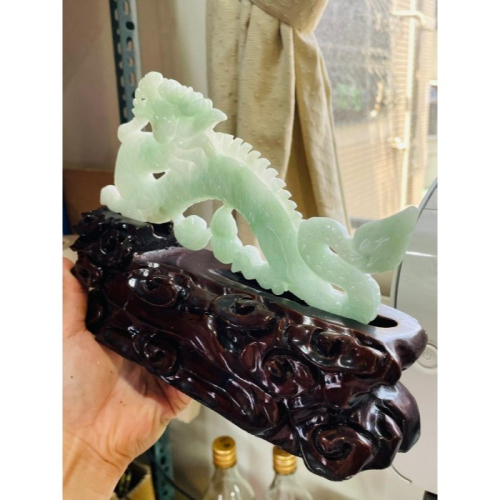 天然A貨緬甸玉 冰潤果綠全立體雕一條龍/生意興隆翡翠大擺件 完美膠潤無晶體綠料