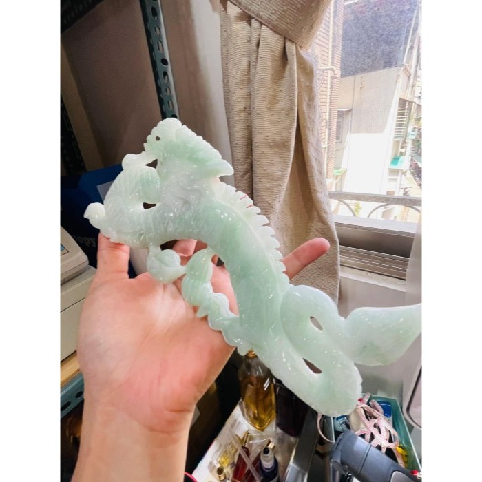 天然A貨緬甸玉 冰潤果綠全立體雕一條龍/生意興隆翡翠大擺件 完美膠潤無晶體綠料-細節圖8