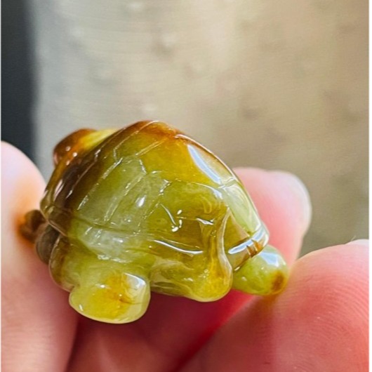 天然A貨緬甸玉 油潤老坑黃加綠全立體手工雕錢龜/金龜翡翠擺件/掛件 油亮黃霧包起冰綠肉 色滿溫潤-細節圖6