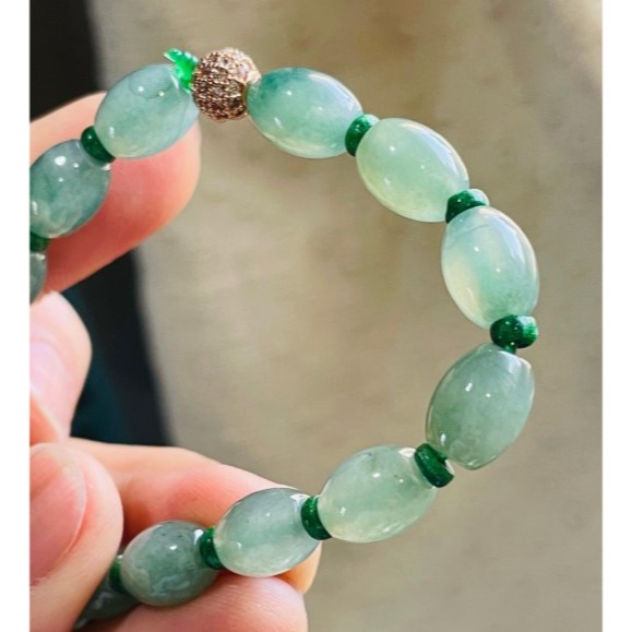 天然A貨緬甸玉 冰膠油青7.3mm小米珠翡翠手串/珠串 手圍17cm 顆顆冰潤帶色帶些飄花 完美度98%-細節圖6