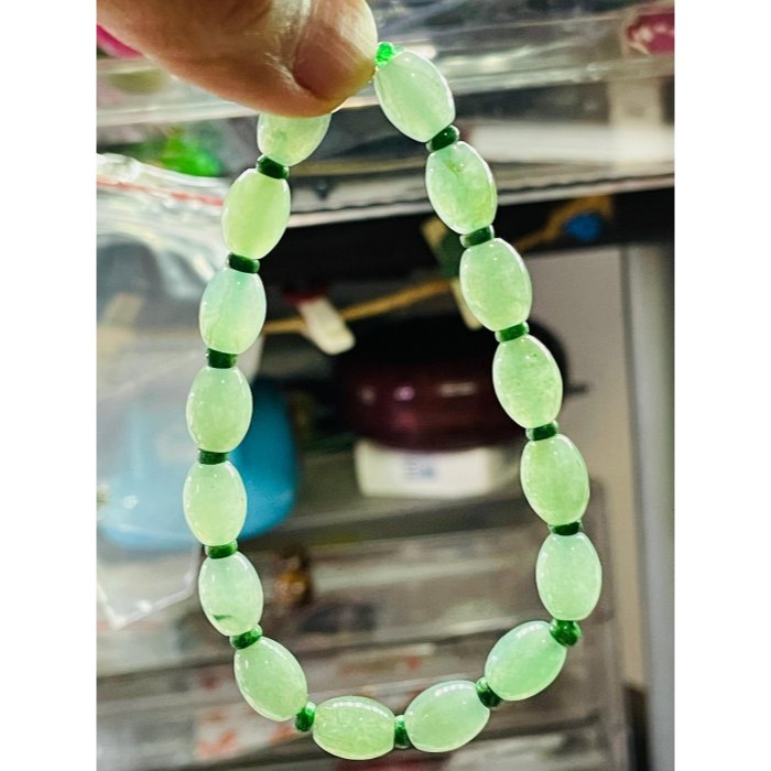 天然A貨緬甸玉 冰膠油青7.3mm小米珠翡翠手串/珠串 手圍17cm 顆顆冰潤帶色帶些飄花 完美度98%-細節圖10