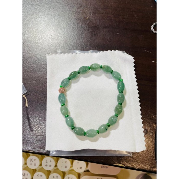 天然A貨緬甸玉 冰膠油青7.3mm小米珠翡翠手串/珠串 手圍17cm 顆顆冰潤帶色帶些飄花 完美度98%-細節圖11