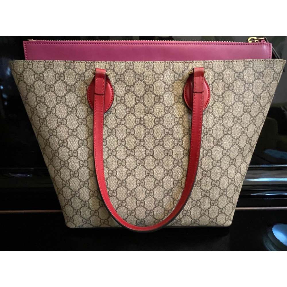 8成新正品~GUCCI 雙G logo防刮皮托特包/大包 A4可放 麂皮內裡 牛皮滾邊 肩帶-細節圖2