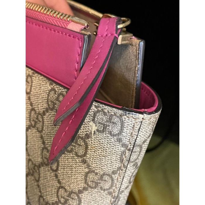 8成新正品~GUCCI 雙G logo防刮皮托特包/大包 A4可放 麂皮內裡 牛皮滾邊 肩帶-細節圖6