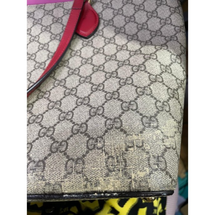 8成新正品~GUCCI 雙G logo防刮皮托特包/大包 A4可放 麂皮內裡 牛皮滾邊 肩帶-細節圖10