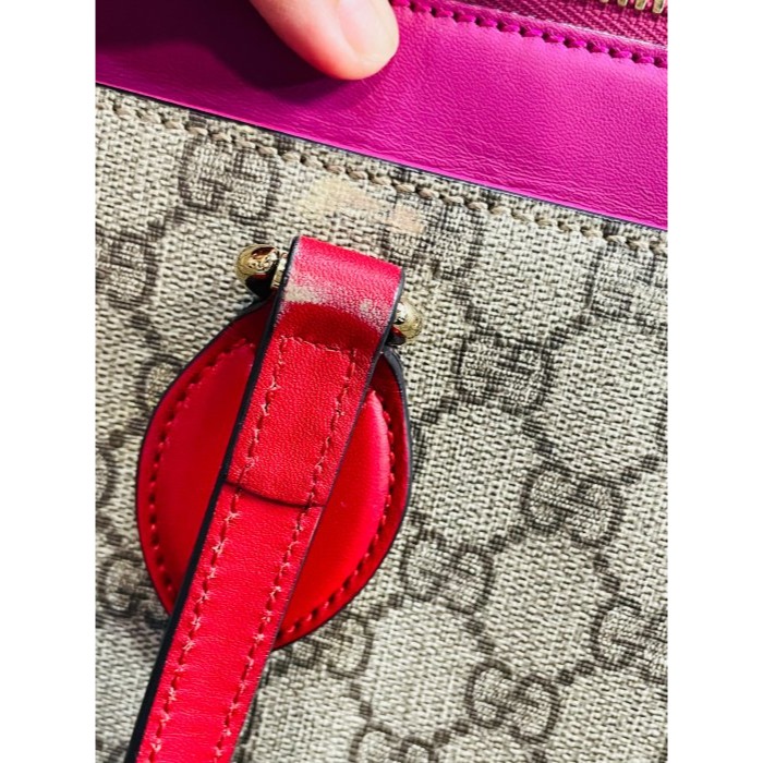 8成新正品~GUCCI 雙G logo防刮皮托特包/大包 A4可放 麂皮內裡 牛皮滾邊 肩帶-細節圖11
