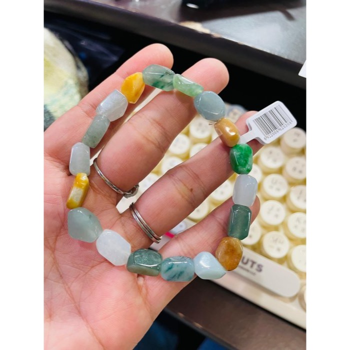 天然A貨緬甸玉 冰潤辣色多寶隨形珠翡翠手串/手鍊 手圍17cm 顆顆起冰色艷 紅黃陽綠飄花晴水白冰-細節圖8