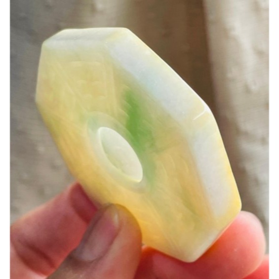 天然A貨緬甸玉 細潤橙黃加綠雙彩太極八卦翡翠玉墜 鮮亮溫潤黃綠皮帶過底飄綠 雙面配戴款-細節圖6
