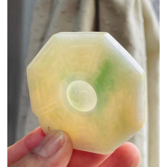 天然A貨緬甸玉 細潤橙黃加綠雙彩太極八卦翡翠玉墜 鮮亮溫潤黃綠皮帶過底飄綠 雙面配戴款-細節圖7