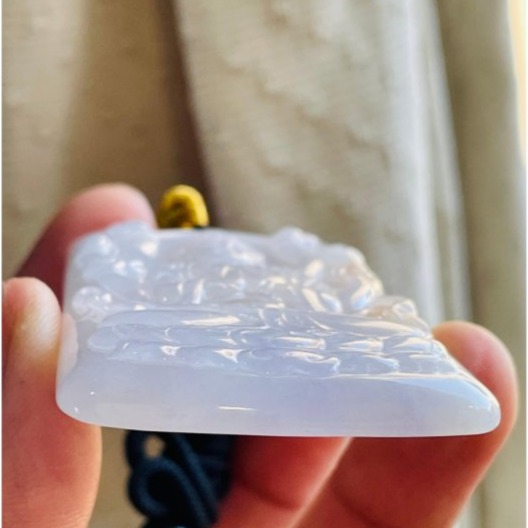天然A貨緬甸玉 冰潤櫻花紫灑金坐蓮八臂觀音翡翠佛牌 粉嫩淡紫底方正牌形 灑橘紅 法像清晰慈悲-細節圖7