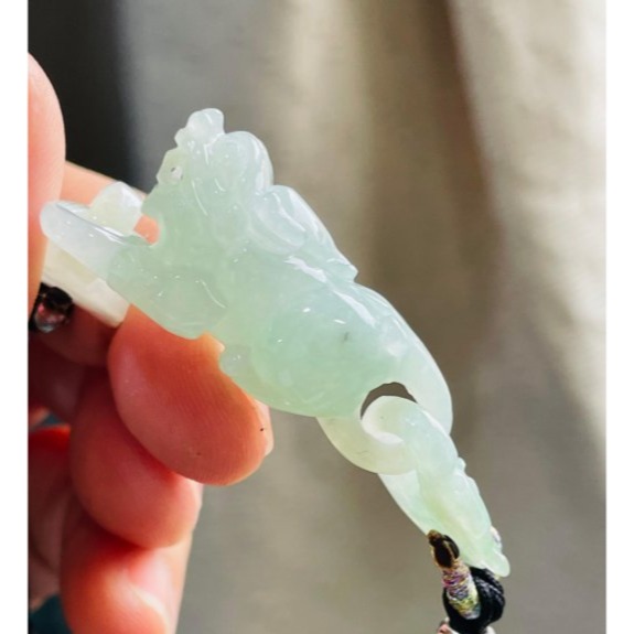 天然A貨緬甸玉 冰潤果綠同心扣立體貔貅翡翠手牌/手鍊 無限制手圍 膠潤種好帶色 上手立體亮眼-細節圖3