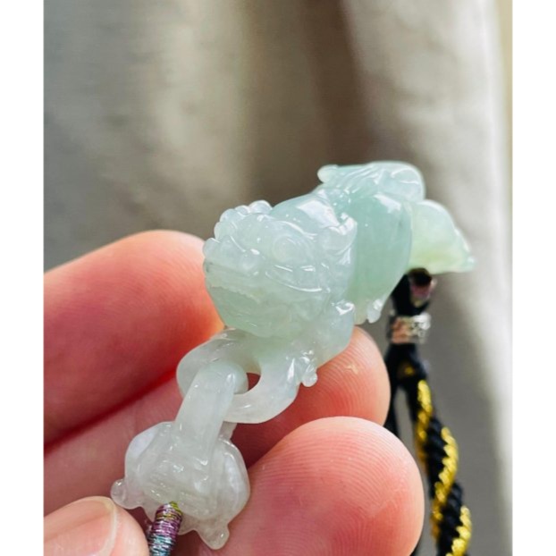 天然A貨緬甸玉 冰潤果綠同心扣立體貔貅翡翠手牌/手鍊 無限制手圍 膠潤種好帶色 上手立體亮眼-細節圖4