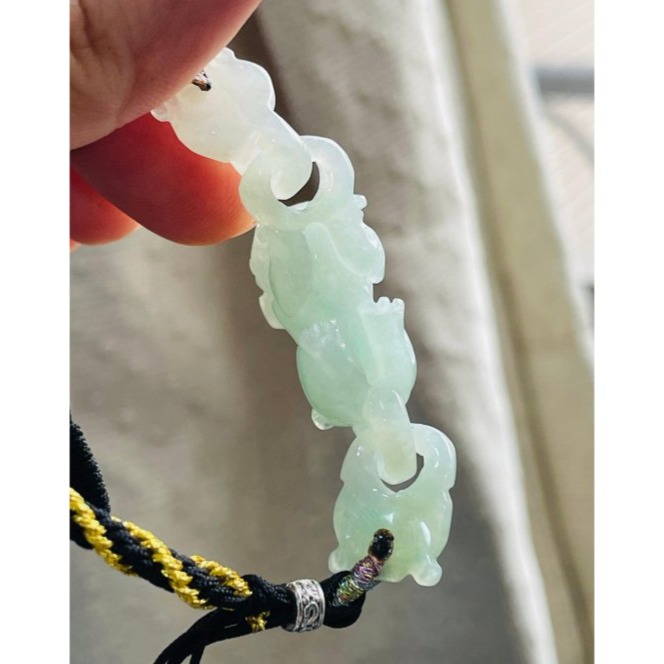 天然A貨緬甸玉 冰潤果綠同心扣立體貔貅翡翠手牌/手鍊 無限制手圍 膠潤種好帶色 上手立體亮眼-細節圖6