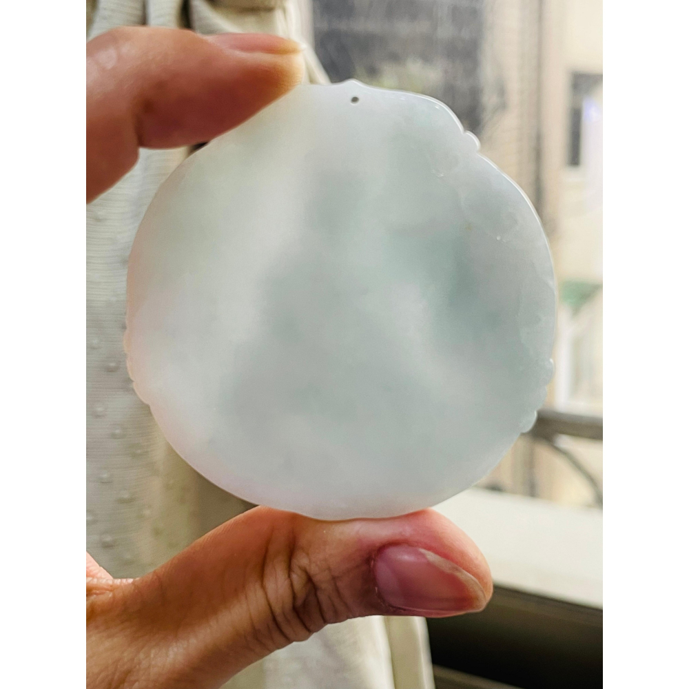 隨緣福德價~天然A貨緬甸玉 細潤亮藍綠普賢菩薩觀音翡翠佛牌 色滿勻稱 厚度足透手影 法像清晰-細節圖5