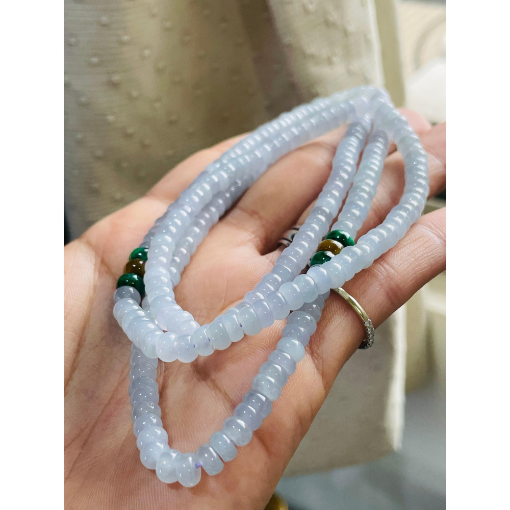 天然A貨緬甸玉 冰藍紫5mm算盤珠翡翠珠鍊 長度70cm 成色飽和透繩 完美度95%-細節圖2