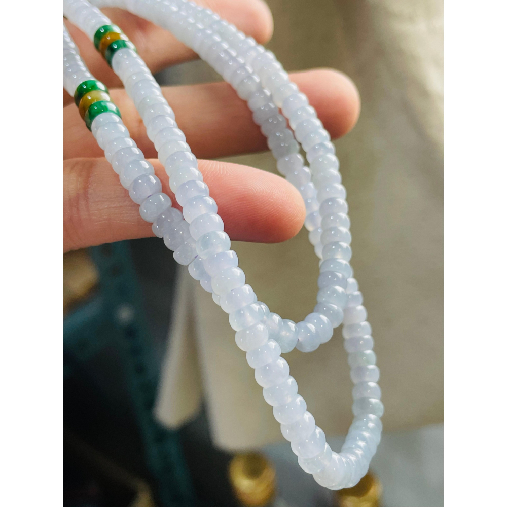 天然A貨緬甸玉 冰藍紫5mm算盤珠翡翠珠鍊 長度70cm 成色飽和透繩 完美度95%-細節圖3