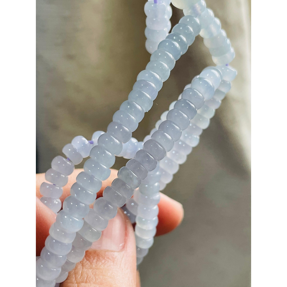 天然A貨緬甸玉 冰藍紫5mm算盤珠翡翠珠鍊 長度70cm 成色飽和透繩 完美度95%-細節圖7
