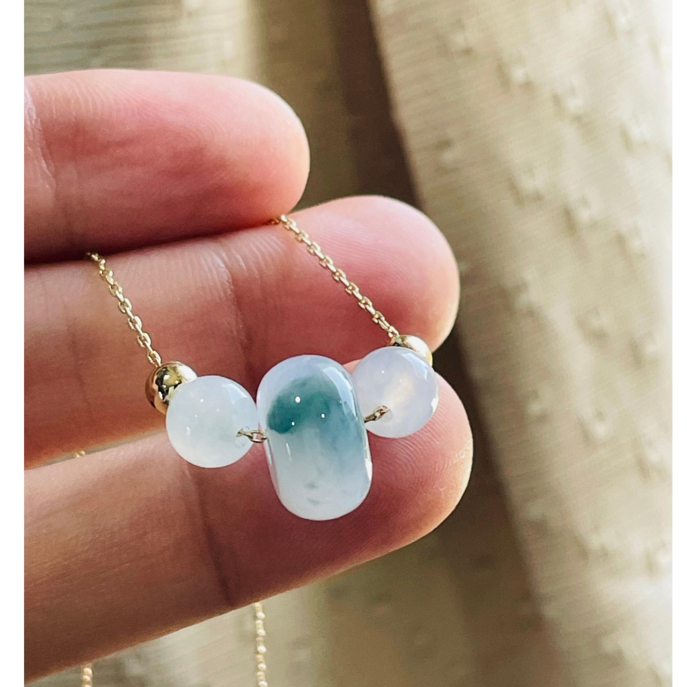 天然A貨緬甸玉 冰潤紫飄花12mm鼓珠翡翠項鍊 45cm長 膠潤淡紫飄藍花 飽滿完美珠-細節圖2