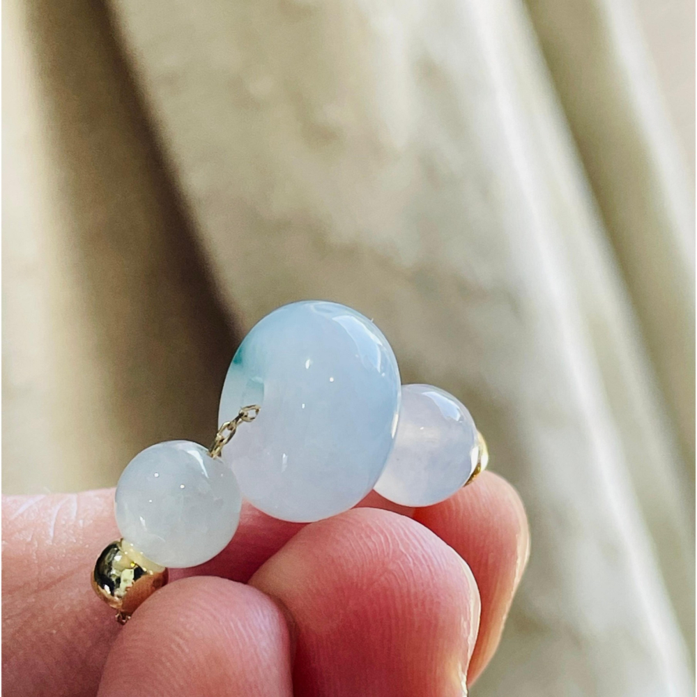 天然A貨緬甸玉 冰潤紫飄花12mm鼓珠翡翠項鍊 45cm長 膠潤淡紫飄藍花 飽滿完美珠-細節圖3