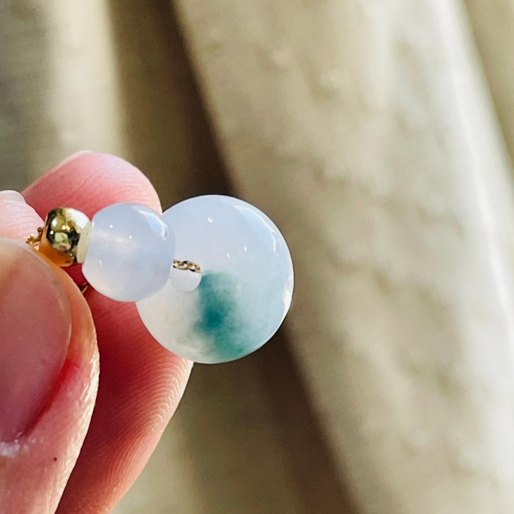 天然A貨緬甸玉 冰潤紫飄花12mm鼓珠翡翠項鍊 45cm長 膠潤淡紫飄藍花 飽滿完美珠-細節圖4