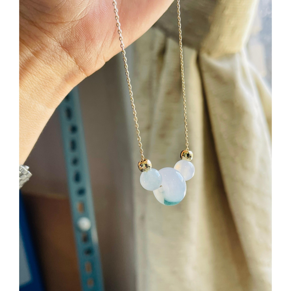 天然A貨緬甸玉 冰潤紫飄花12mm鼓珠翡翠項鍊 45cm長 膠潤淡紫飄藍花 飽滿完美珠-細節圖7