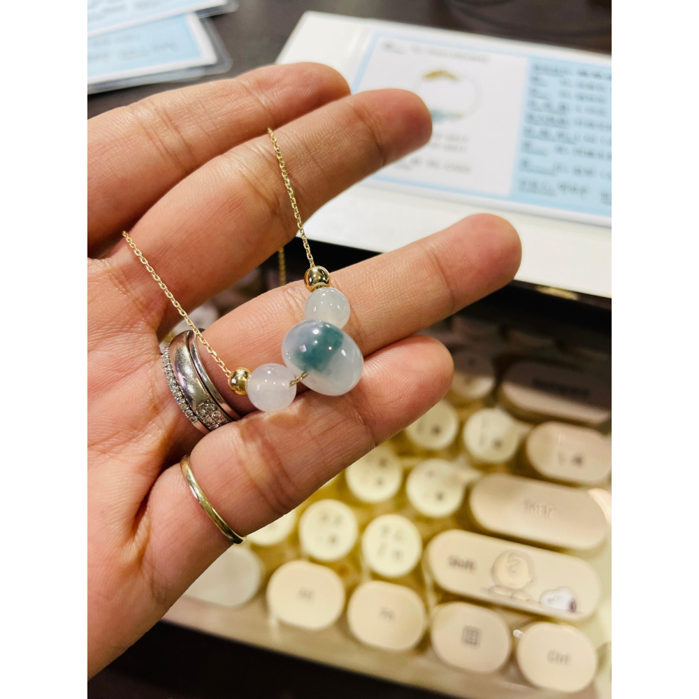 天然A貨緬甸玉 冰潤紫飄花12mm鼓珠翡翠項鍊 45cm長 膠潤淡紫飄藍花 飽滿完美珠-細節圖8