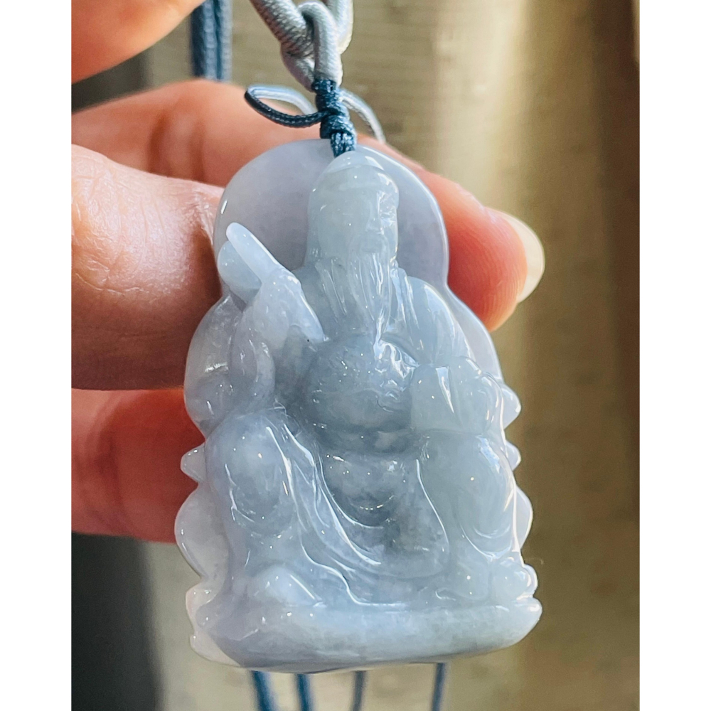 天然A貨緬甸玉 冰潤藍紫文昌帝君翡翠玉牌 起冰過底藍紫 色滿濃郁聚色 雕工立體 法像清晰祥和-細節圖2