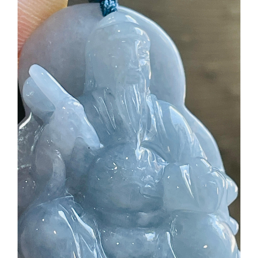 天然A貨緬甸玉 冰潤藍紫文昌帝君翡翠玉牌 起冰過底藍紫 色滿濃郁聚色 雕工立體 法像清晰祥和-細節圖3