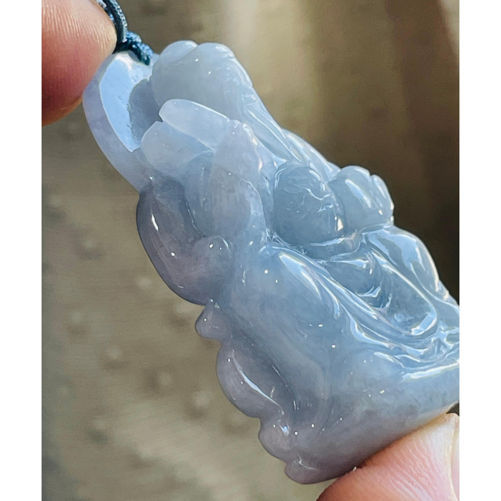 天然A貨緬甸玉 冰潤藍紫文昌帝君翡翠玉牌 起冰過底藍紫 色滿濃郁聚色 雕工立體 法像清晰祥和-細節圖4