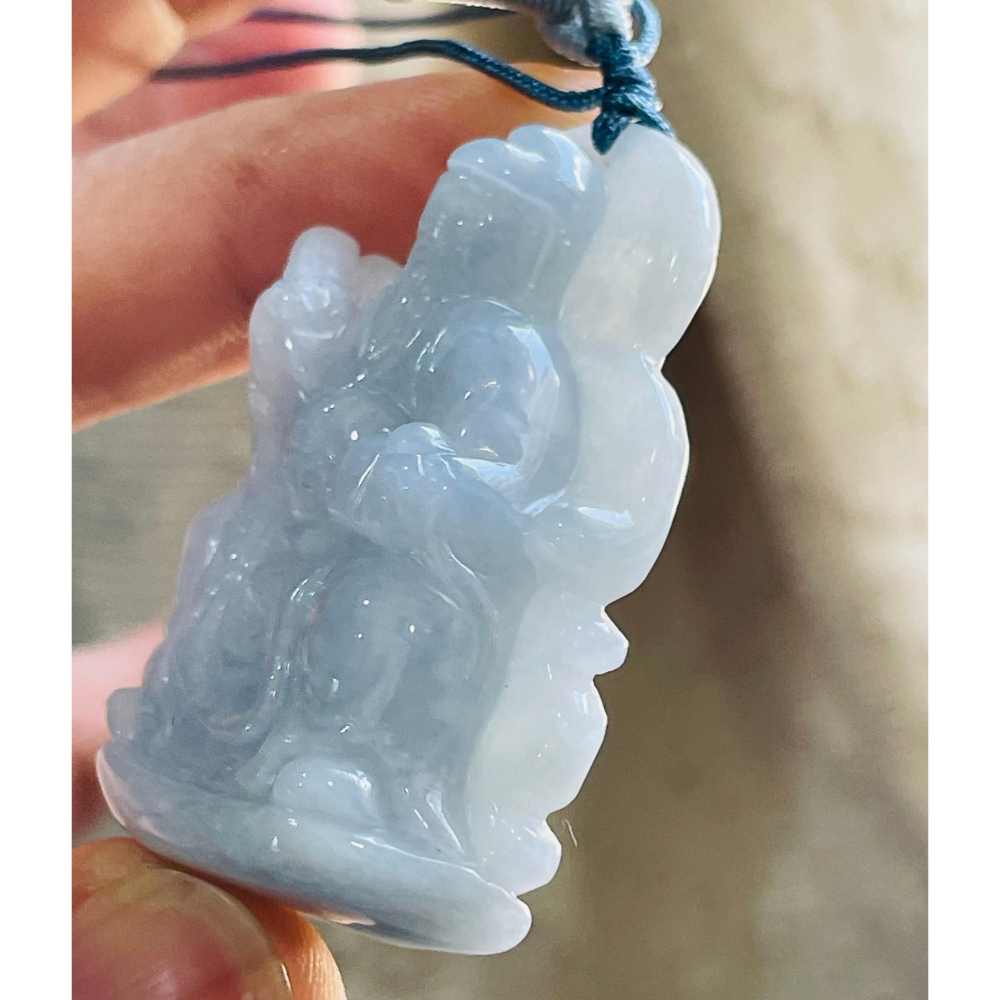 天然A貨緬甸玉 冰潤藍紫文昌帝君翡翠玉牌 起冰過底藍紫 色滿濃郁聚色 雕工立體 法像清晰祥和-細節圖5