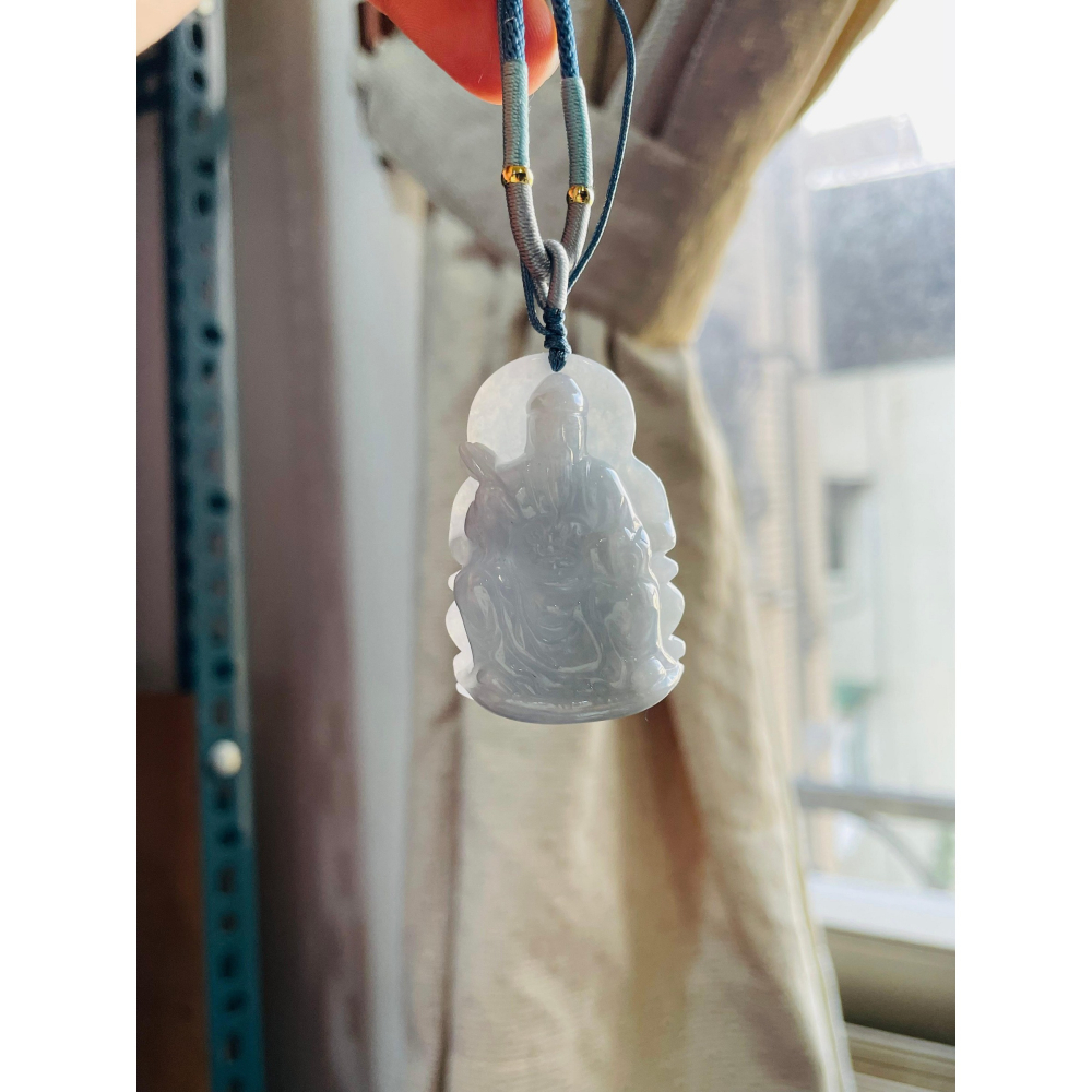 天然A貨緬甸玉 冰潤藍紫文昌帝君翡翠玉牌 起冰過底藍紫 色滿濃郁聚色 雕工立體 法像清晰祥和-細節圖8