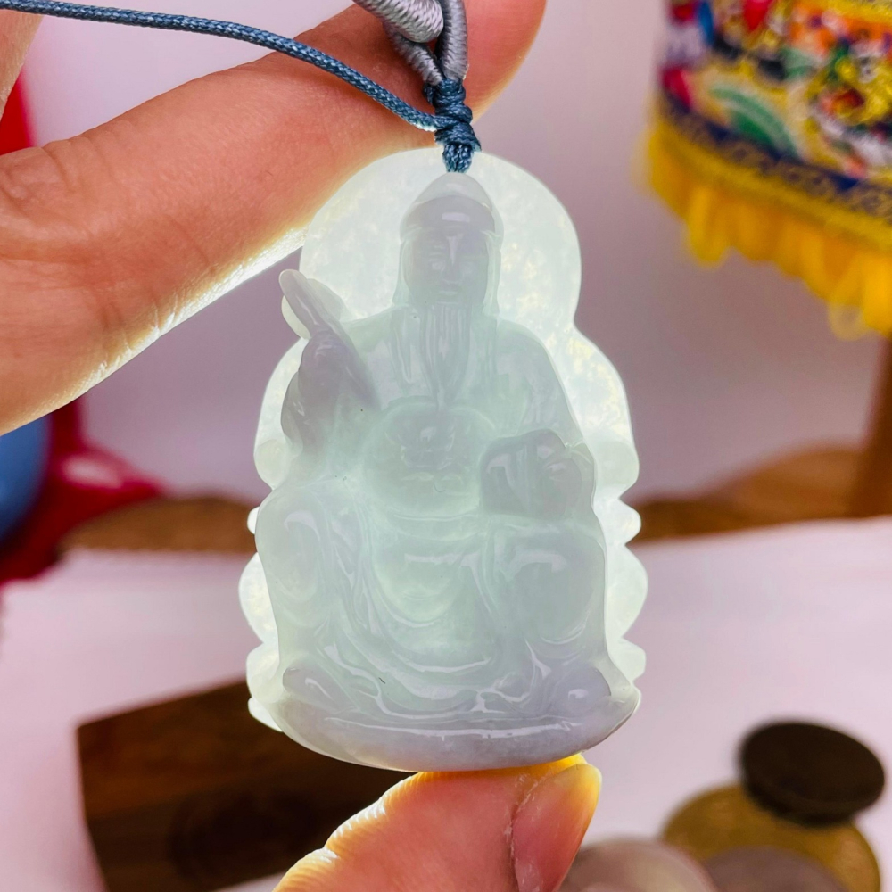 天然A貨緬甸玉 冰潤藍紫文昌帝君翡翠玉牌 起冰過底藍紫 色滿濃郁聚色 雕工立體 法像清晰祥和-細節圖9