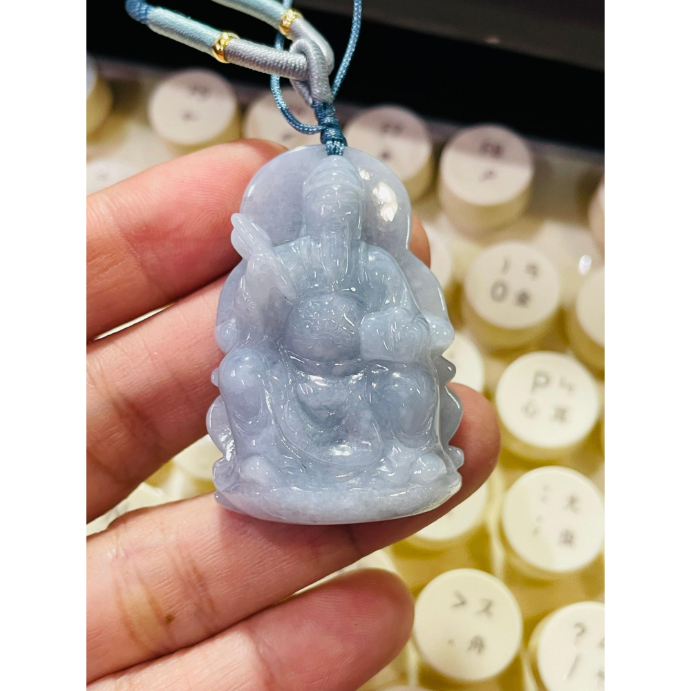 天然A貨緬甸玉 冰潤藍紫文昌帝君翡翠玉牌 起冰過底藍紫 色滿濃郁聚色 雕工立體 法像清晰祥和-細節圖10