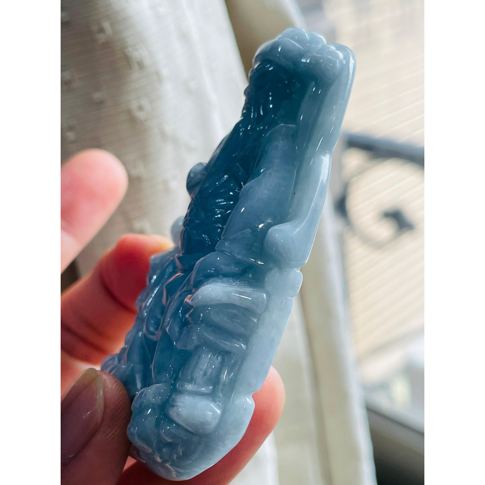 天然A貨緬甸玉 細潤藍紫五府千歲池府王爺翡翠玉牌 水潤過底滿色 有份量大器牌型-細節圖5