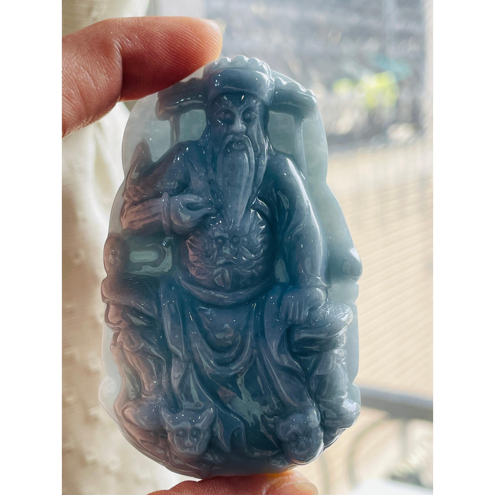 天然A貨緬甸玉 細潤藍紫五府千歲池府王爺翡翠玉牌 水潤過底滿色 有份量大器牌型-細節圖7