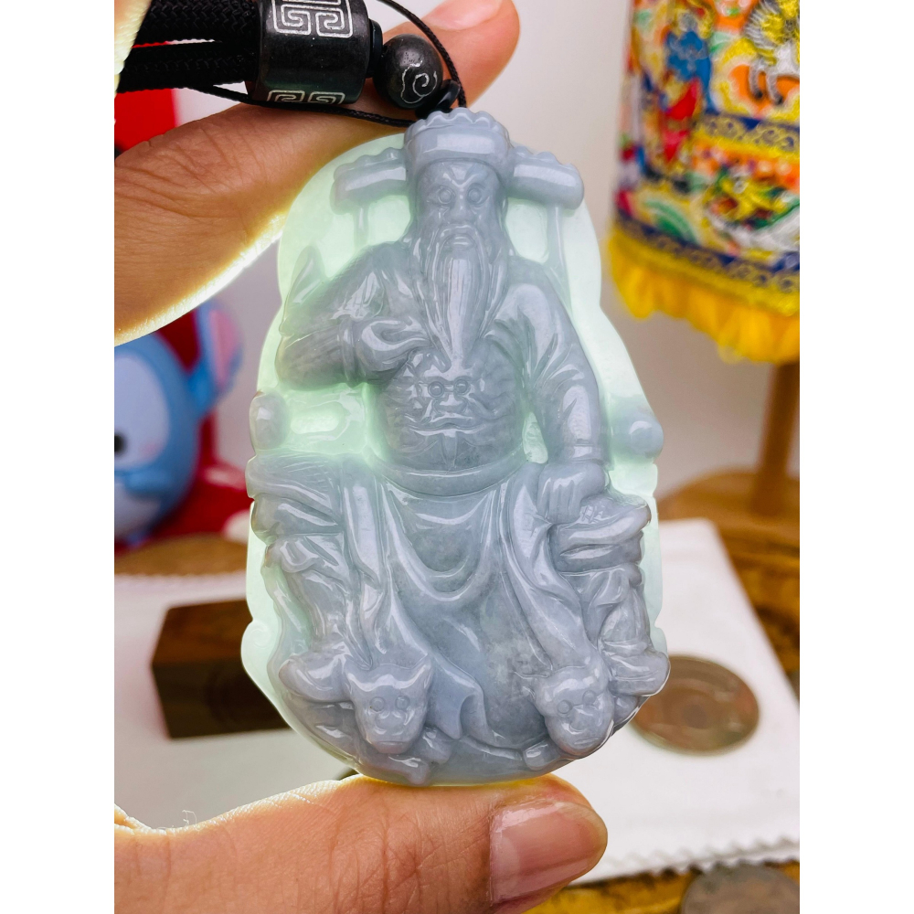 天然A貨緬甸玉 細潤藍紫五府千歲池府王爺翡翠玉牌 水潤過底滿色 有份量大器牌型-細節圖8
